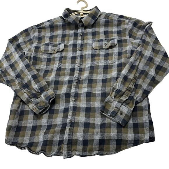 American Worker Flannel Shirt Men Size L Gray Green Buffalo Plaid Button Up - Picture 1 of 8